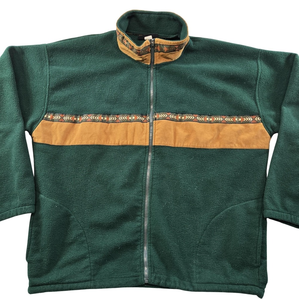 Vintage Fleece Jacket Aztec Mens 2XL Green South Full Zip Pockets Adjustable